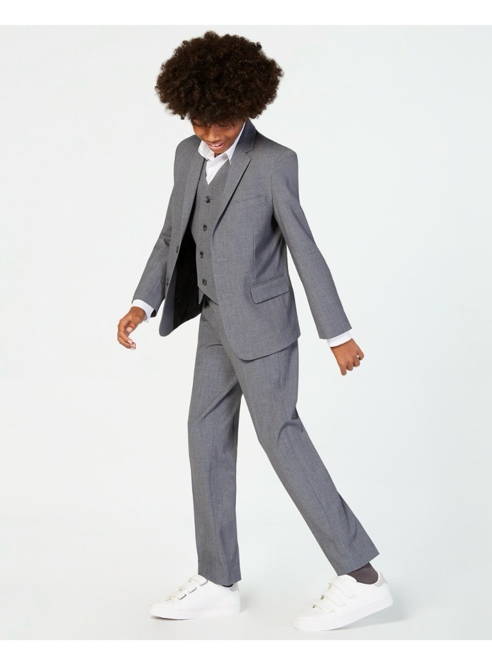Calvin Klein Boys' Size 10 Slim-Fit Stretch Suit Pants In Oxford Grey